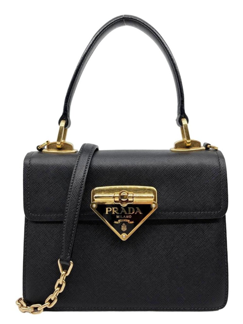 Prada Symbole Flap Saffiano Leather Shoulder Bag Black